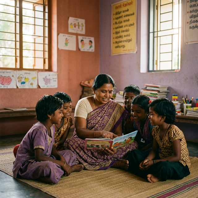 Volunteers working with children in Coimbatore